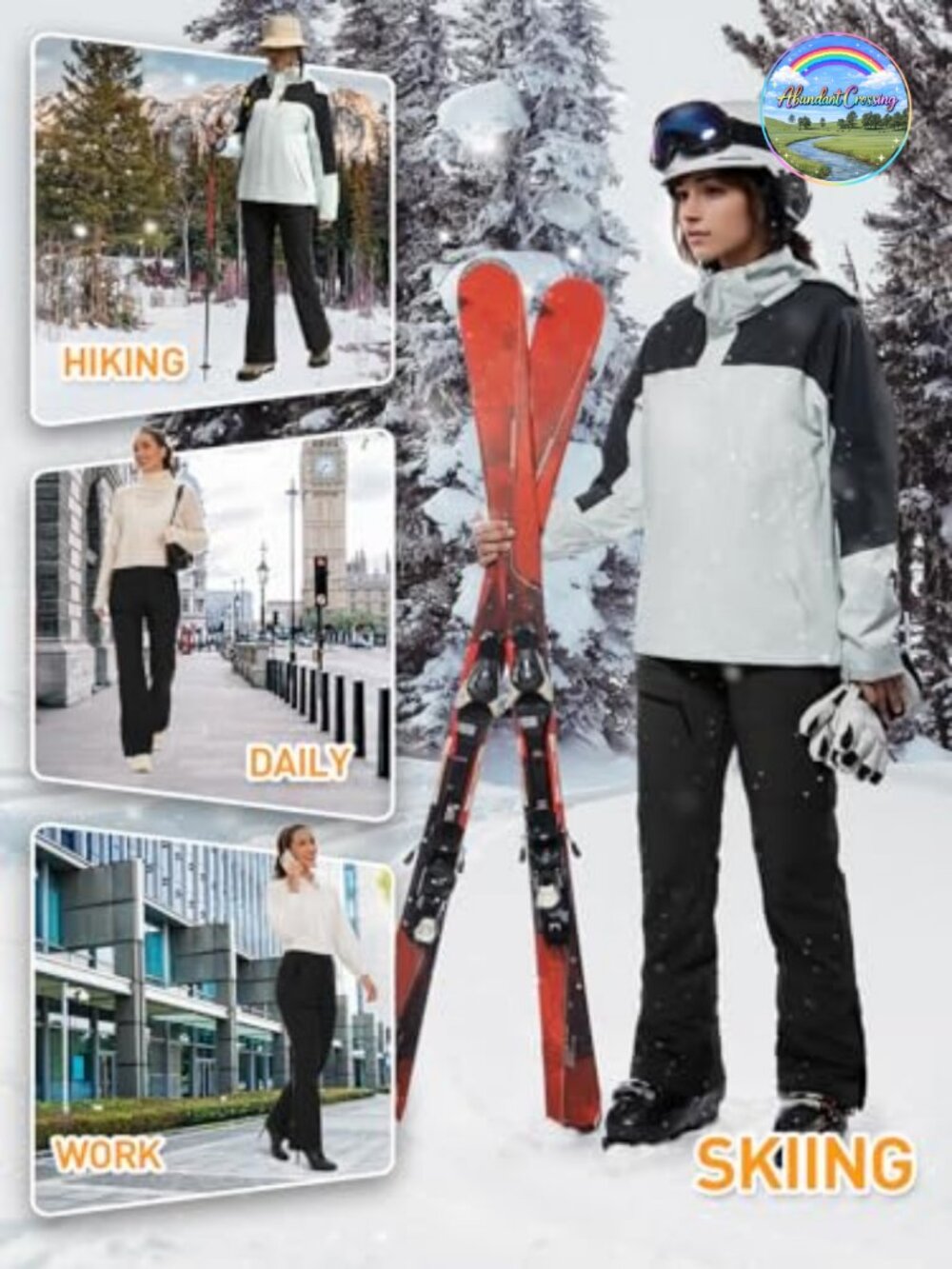 Womens Ski Snow Pants Fleece Lined Softshell Winter Flared Cargo - Picture 5 of 6
